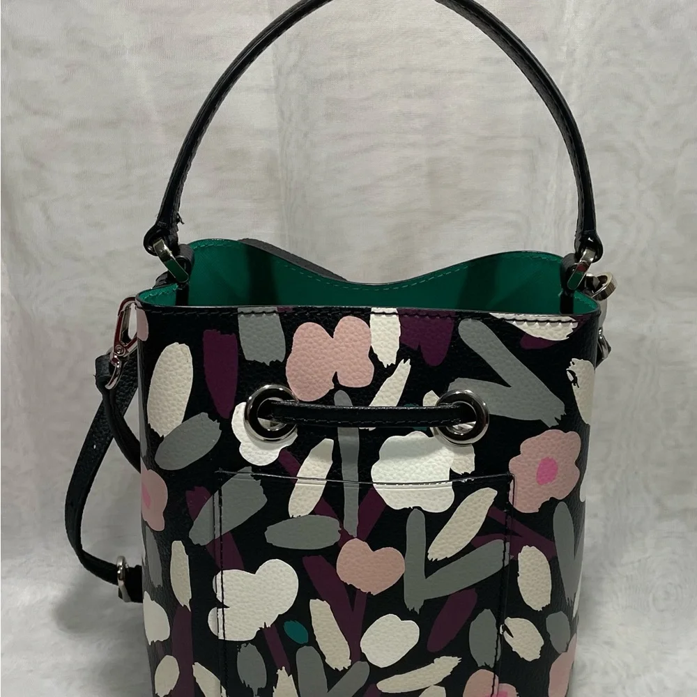 Kate Spade Eva Fete Floral Pebble Leather Bucket Crossbody, NWOT